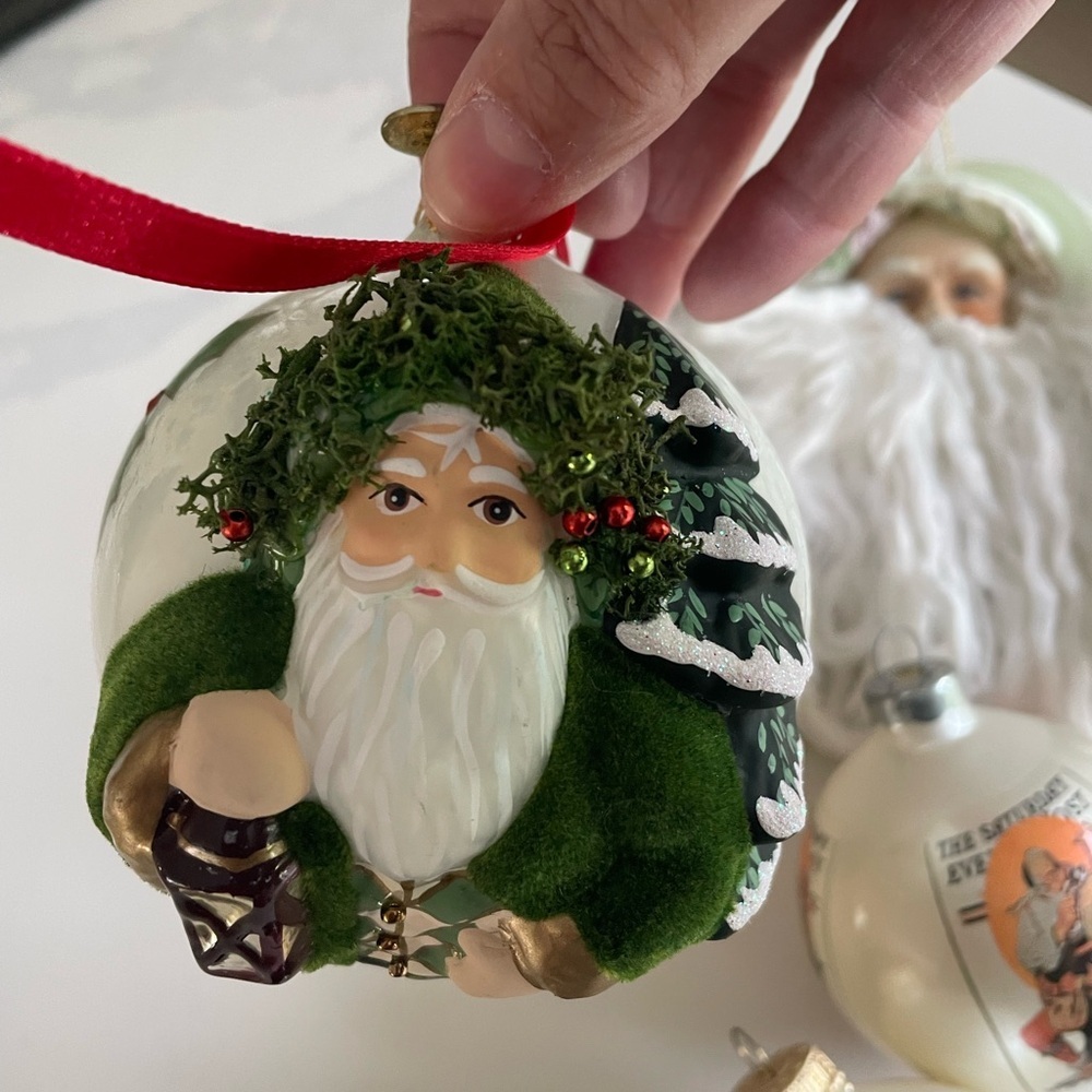 Bundle of Hallmark 2016 Evergreen Father, Santa Ornament and Norman Rockwell
